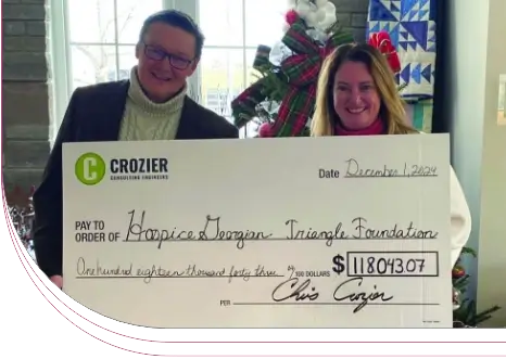 Photo of Chris Crozier, Founder and CEO, Crozier Consulting Engineers, and Sandra Sullivan, Executive Director, Hospice Georgian Triangle Foundation