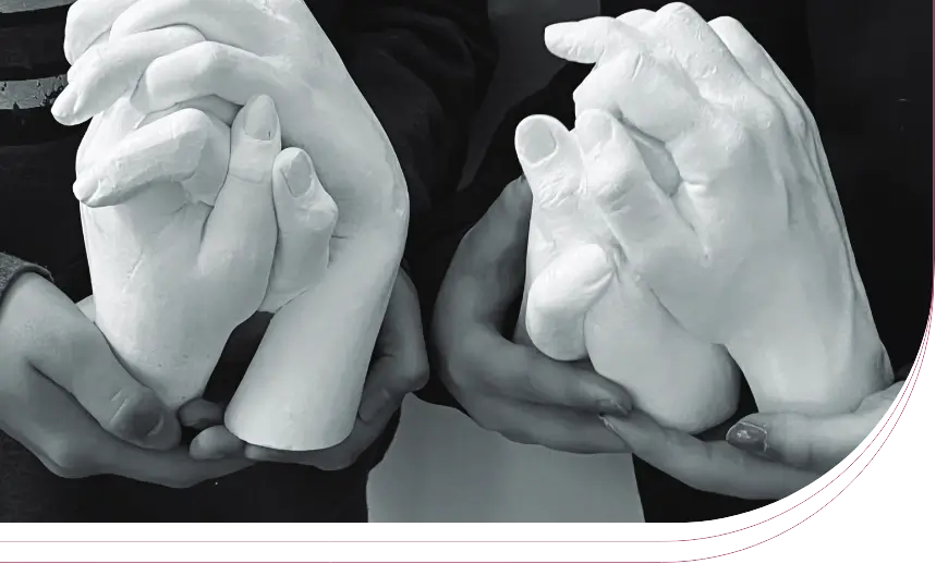 Plaster hands molded with support from Jim Harrison, Harrison Denture Clinic